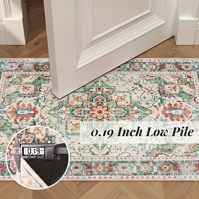Vintage Area Rug Low Pile, Washable, Non-Slip Entryway Mat