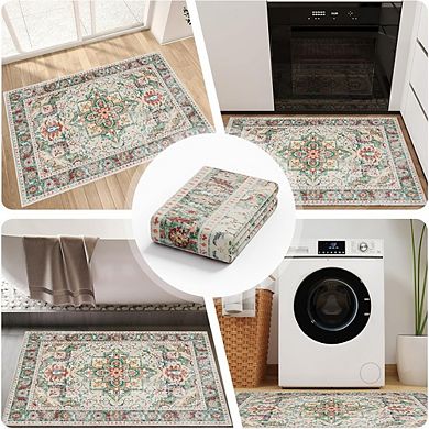 Vintage Area Rug Low Pile, Washable, Non-Slip Entryway Mat