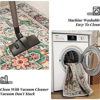 Vintage Area Rug Low Pile, Washable, Non-Slip Entryway Mat