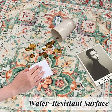 Vintage Area Rug Low Pile, Washable, Non-Slip Entryway Mat