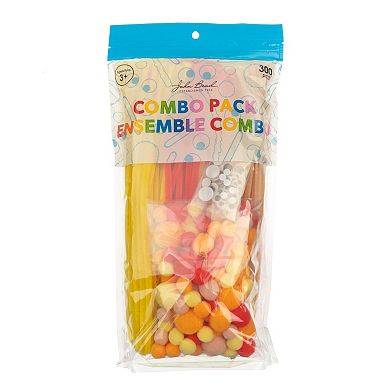 John Bead Assorted Colors Craft Combo Pack with Craft Pipe Cleaners Wiggly Eyes Pom Poms, 300ct.