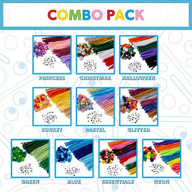 John Bead Assorted Colors Craft Combo Pack with Craft Pipe Cleaners Wiggly Eyes Pom Poms, 300ct.