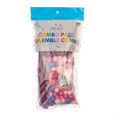 John Bead Assorted Colors Craft Combo Pack with Craft Pipe Cleaners Wiggly Eyes Pom Poms, 300ct.