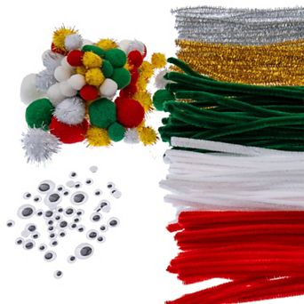 John Bead Assorted Colors Craft Combo Pack with Craft Pipe Cleaners Wiggly Eyes Pom Poms, 300 ct