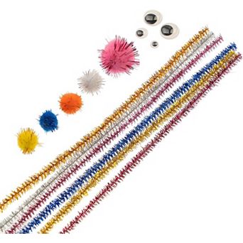 John Bead Assorted Colors Craft Combo Pack with Craft Pipe Cleaners Wiggly Eyes Pom Poms, 300 ct