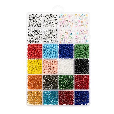 John Bead Assorted 3mm Glass and 4x7mm Plastic Beads Box for DIY Crafts Jewelry Making Beading Kit