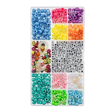 John Bead Assorted Plastic Beads with 5m Cord for DIY Crafts Jewelry Making Beading Kit, 600pcs