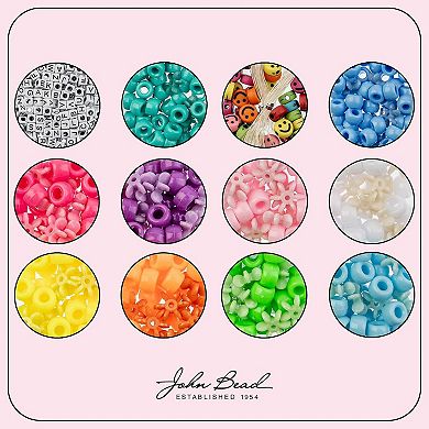 John Bead Assorted Plastic Beads with 5m Cord for DIY Crafts Jewelry Making Beading Kit, 600pcs