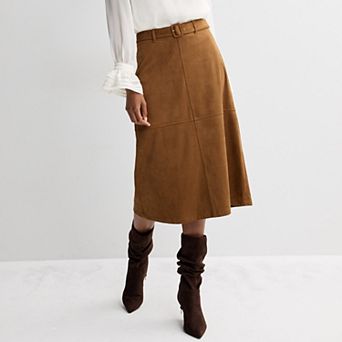 Women's Nine West A-Line Suede Skirt With Self Belt