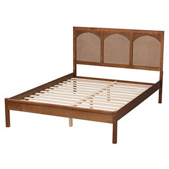 Baxton Studio Blossom Platform Bed Frame with Rattan Headboard
