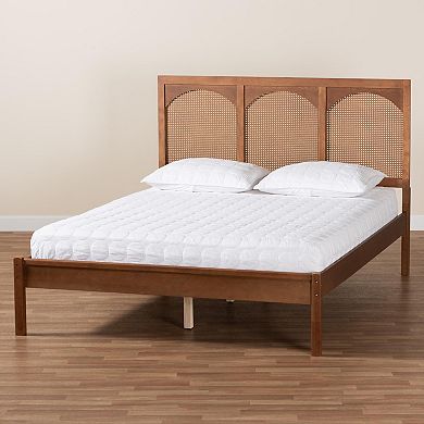 Baxton Studio Blossom Platform Bed Frame with Rattan Headboard