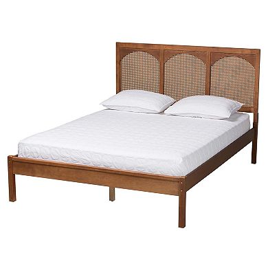 Baxton Studio Blossom Platform Bed Frame with Rattan Headboard