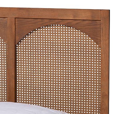 Baxton Studio Blossom Platform Bed Frame with Rattan Headboard