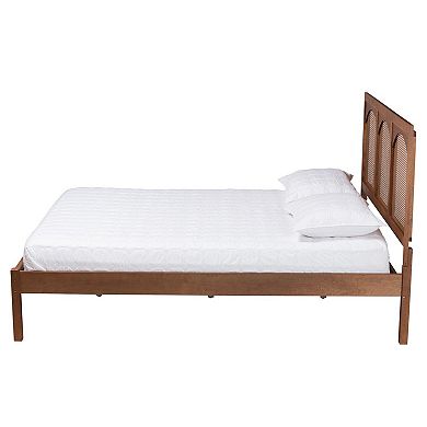 Baxton Studio Blossom Platform Bed Frame with Rattan Headboard