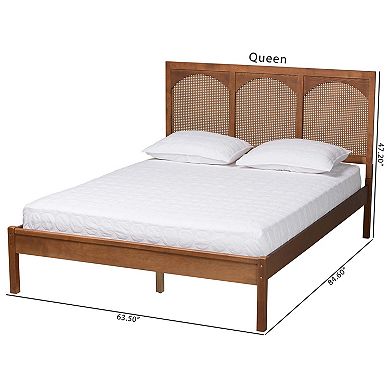 Baxton Studio Blossom Platform Bed Frame with Rattan Headboard