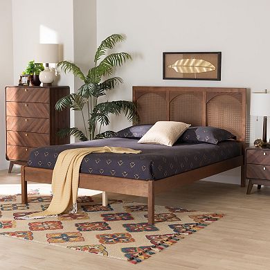 Baxton Studio Blossom Platform Bed Frame with Rattan Headboard