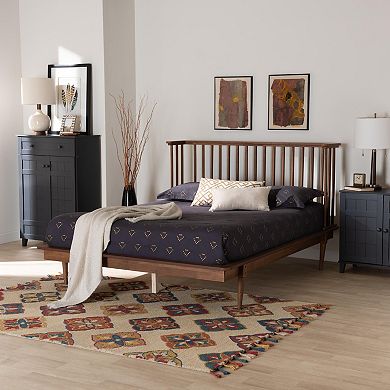 Baxton Studio Flint Platform Bed with Slatted Headboard and Wooden Legs