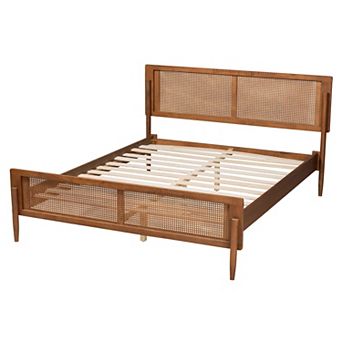 Baxton Studio Gardwin Platform Bed with Caned Headboard and Footboard