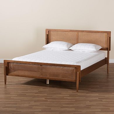 Baxton Studio Gardwin Platform Bed with Caned Headboard and Footboard