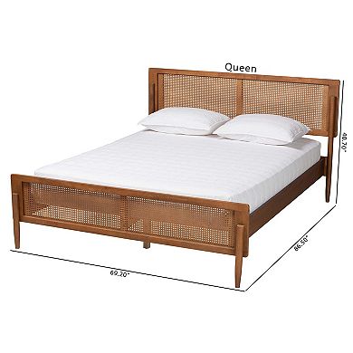 Baxton Studio Gardwin Platform Bed with Caned Headboard and Footboard