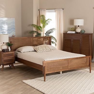 Baxton Studio Gardwin Platform Bed with Caned Headboard and Footboard