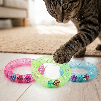 Interactive Mesh Cat Toy Rings with Bell Colorful Lightweight Cat Toys for Indoor Cats 6 Pack