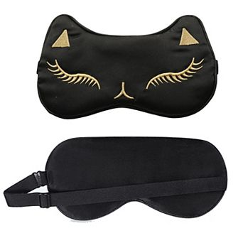 Cat Embroidered Silk Sleep Mask Adjustable Strap Soft Eye Mask for Travel Nap Night Sleep Light