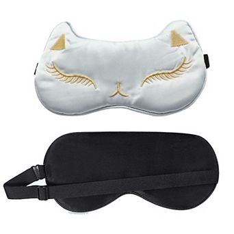 Cat Embroidered Silk Sleep Mask Adjustable Strap Soft Eye Mask for Travel Nap Night Sleep Light