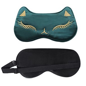 Cat Embroidered Silk Sleep Mask Adjustable Strap Soft Eye Mask for Travel Nap Night Sleep Light