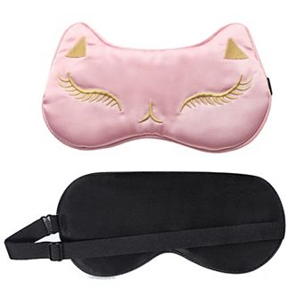 Cat Embroidered Silk Sleep Mask Adjustable Strap Soft Eye Mask for Travel Nap Night Sleep Light