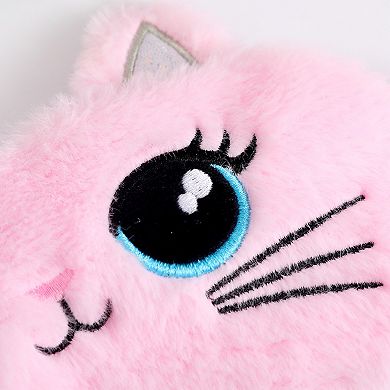 Plush Cat Face Sleep Mask Soft Faux Fur Eye Cover with Embroidered Design Elastic Satin Strap