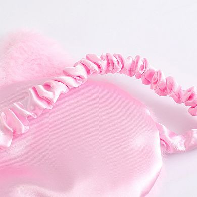 Plush Cat Face Sleep Mask Soft Faux Fur Eye Cover with Embroidered Design Elastic Satin Strap