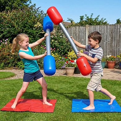 Kids Inflatable Jousting Game Set with 2 Bopper Sticks and Play Mats Outdoor Backyard Battle Game