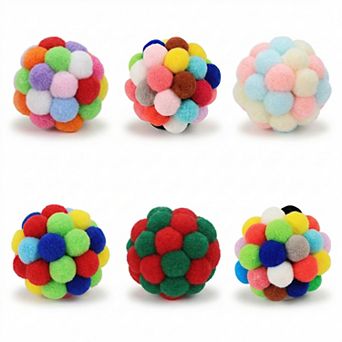 Colorful Plush Cat Toy Balls with Bell Soft Interactive Cat Balls for Indoor Cats 6 Pack