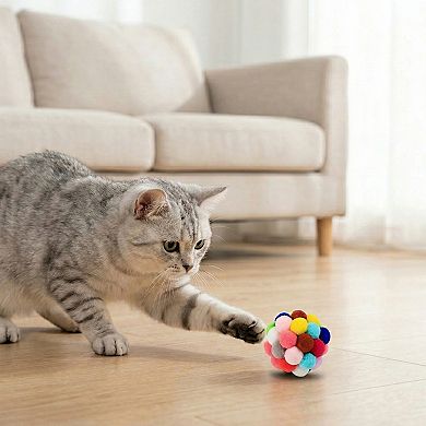 Colorful Plush Cat Toy Balls with Bell Soft Interactive Cat Balls for Indoor Cats 6 Pack