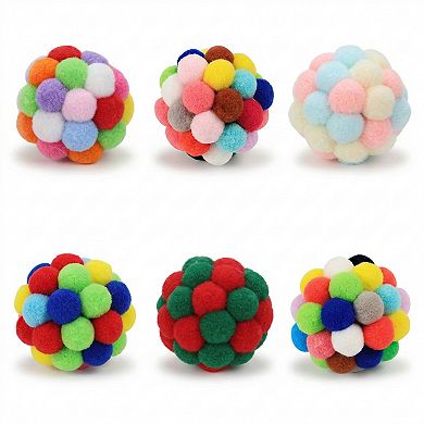 Colorful Plush Cat Toy Balls with Bell Soft Interactive Cat Balls for Indoor Cats 6 Pack