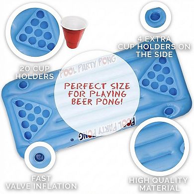 Inflatable Pool Party Pong Game Float with Cup Holders Floating Drinking Game for Pool Parties