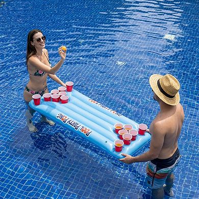 Inflatable Pool Party Pong Game Float with Cup Holders Floating Drinking Game for Pool Parties