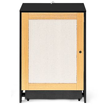 Modern Cat Tree with Hidden Litter Box​ Gray Condo with Feeding Bowls & Play Toys