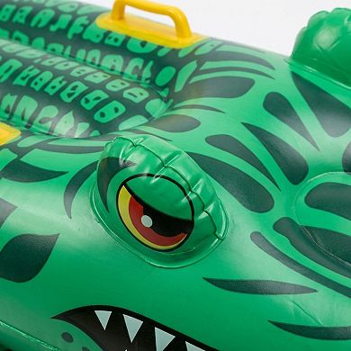 Inflatable Alligator Pool Float Ride On Crocodile Water Toy with Handles for Kids