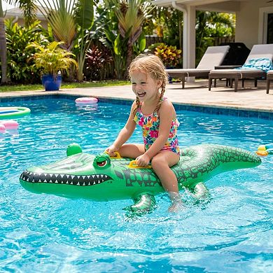 Inflatable Alligator Pool Float Ride On Crocodile Water Toy with Handles for Kids