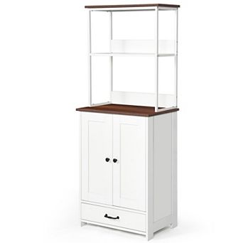 Adjustable Pet Feeding Station with Bowls Dog and Cat Feeder with 2 Level Storage Shelves White