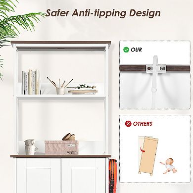 Adjustable Pet Feeding Station with Bowls Dog and Cat Feeder with 2 Level Storage Shelves White