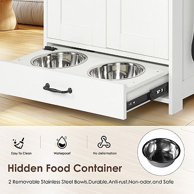 Adjustable Pet Feeding Station with Bowls Dog and Cat Feeder with 2 Level Storage Shelves White