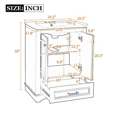 ELEMENT ACE Modern Freestanding Bathroom Vanity with Ceramic Sink and Storage Cabinet