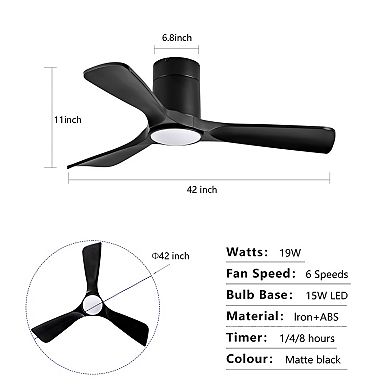 ELEMENT ACE Modern Flush Mount Ceiling Fan with Integrated LED Light and Remote Control