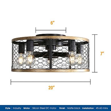ELEMENT ACE 20 Inch Industrial Caged Ceiling Fan with Remote Control and Reversible DC Motor