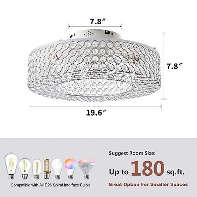 ELEMENT ACE Crystal Flush Mount Ceiling Fan with Light and Remote Control