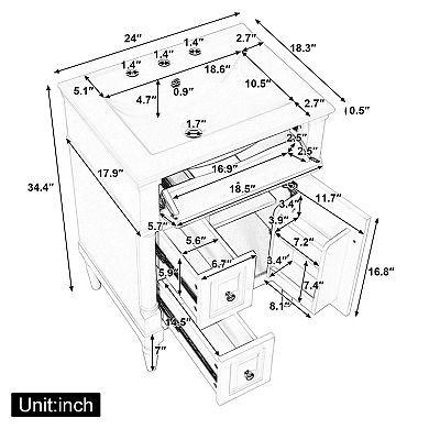 ELEMENT ACE Freestanding Bathroom Vanity with Ceramic Sink and Storage Drawers