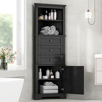 ELEMENT ACE Tall Corner Storage Cabinet with Drawers and Adjustable Shelves